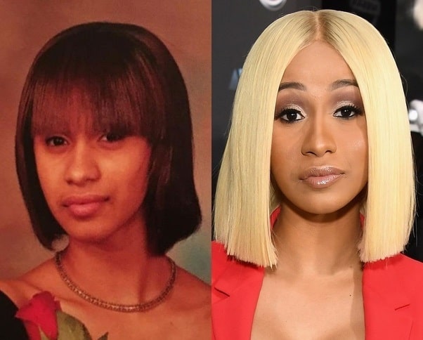 A picture of Cardi B before (left) and after (right).